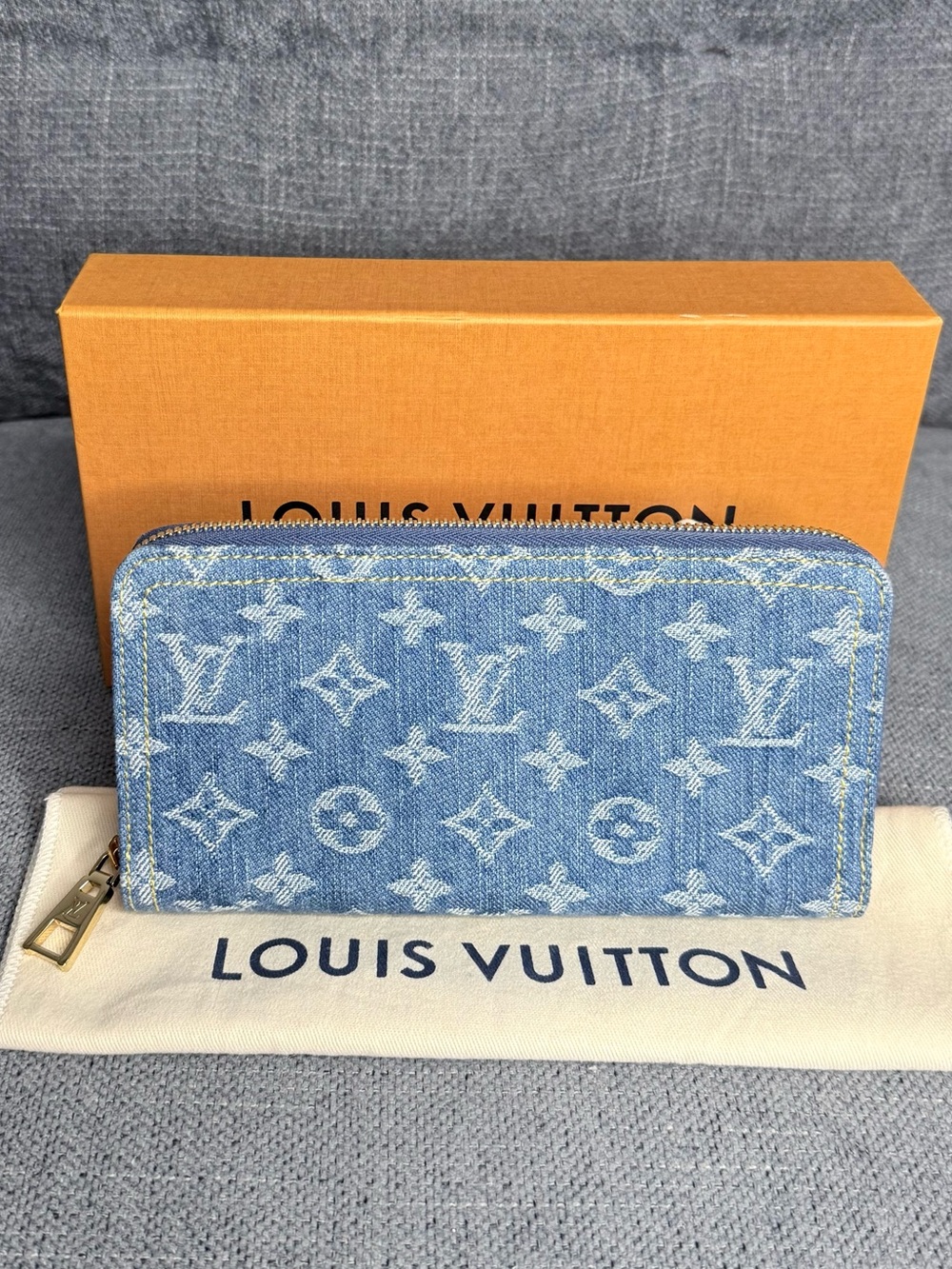 Louis Vuitton long zippy wallet monogram denim remix